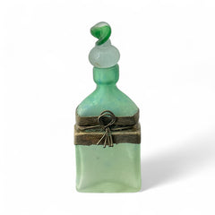 Vintage Romanian Art Glass Perfume Bottle – Green Frosted with Bronze Overlay