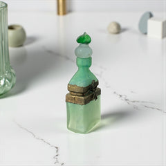Vintage Romanian Art Glass Perfume Bottle – Green Frosted with Bronze Overlay
