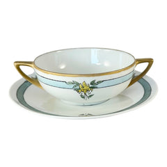 Antique Art Deco Rosenthal Selb Bavaria Donatello Fine China Two Handled Soup Bowl and Plate Set