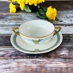 Antique Art Deco Rosenthal Selb Bavaria Donatello Fine China Two Handled Soup Bowl and Plate Set