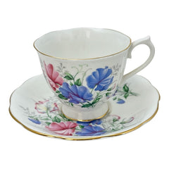 Vintage Royal Albert Bone China "Friendship Series Sweet Pea" Footed Tea Cup & Saucer Set