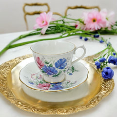 Vintage Royal Albert Bone China "Friendship Series Sweet Pea" Footed Tea Cup & Saucer Set