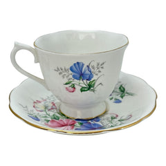 Vintage Royal Albert Bone China "Friendship Series Sweet Pea" Footed Tea Cup & Saucer Set