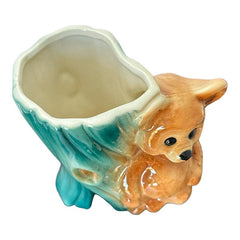 Vintage Royal Copley Bear on Tree Trunk Ceramic Vase