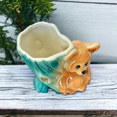 Vintage Royal Copley Bear on Tree Trunk Ceramic Vase