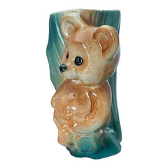 Vintage Royal Copley Bear on Tree Trunk Ceramic Vase