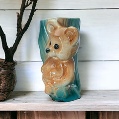 Vintage Royal Copley Bear on Tree Trunk Ceramic Vase