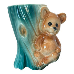 Vintage Royal Copley Bear on Tree Trunk Ceramic Vase