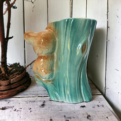 Vintage Royal Copley Bear on Tree Trunk Ceramic Vase