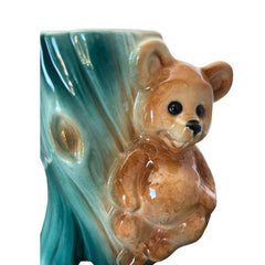 Vintage Royal Copley Bear on Tree Trunk Ceramic Vase