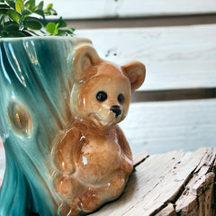 Vintage Royal Copley Bear on Tree Trunk Ceramic Vase