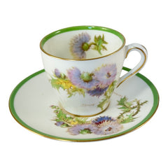 Vintage Royal Doulton Glamis Thistle Espresso Demi-Tasse Cup and Saucer Set - P. Curnock Artist Signed - 1950s Bone China Floral Set