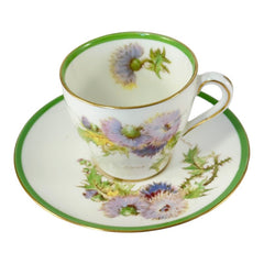 Vintage Royal Doulton Glamis Thistle Espresso Demi-Tasse Cup and Saucer Set - P. Curnock Artist Signed - 1950s Bone China Floral Set