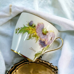 Vintage Royal Doulton Glamis Thistle Espresso Demi-Tasse Cup and Saucer Set - P. Curnock Artist Signed - 1950s Bone China Floral Set