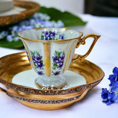 Vintage Royal Sealy Lusterware Tea Cup & Saucer Set with Periwinkle Flowers