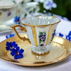 Vintage Royal Sealy Lusterware Tea Cup & Saucer Set with Periwinkle Flowers