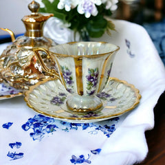 Vintage Royal Sealy Lusterware Tea Cup & Saucer Set with Periwinkle Flowers