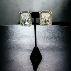 Vintage SAL© Clear Emerald Shape Crystal Statement Earrings