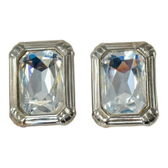 Vintage SAL© Clear Emerald Shape Crystal Statement Earrings