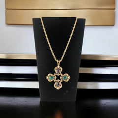 Vintage Swarovski SAL Cabochons Maltese Cross Gold Tone Pendant Necklace