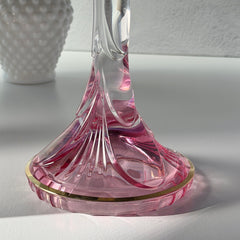 Vintage Italian SC Line handblown lead crystal candlestick holders with pink‑to‑clear gradient and gold trim, set of two.