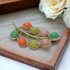 Vintage Sarah Coventry Candy Land Pastel Multicolor Cabochons Floral Brooch