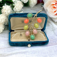 Vintage Sarah Coventry Candy Land Pastel Multicolor Cabochons Floral Brooch