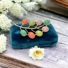 Vintage Sarah Coventry Candy Land Pastel Multicolor Cabochons Floral Brooch