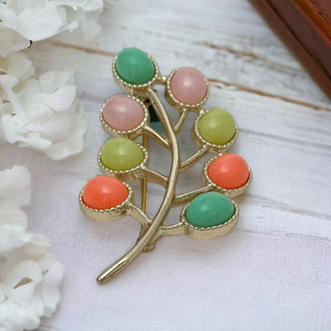 Vintage Sarah Coventry Candy Land Pastel Multicolor Cabochons Floral Brooch