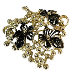 Vintage Sarah Coventry Black Enamel Flowers Grape Cluster Brooch Pendant