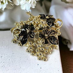 Vintage Sarah Coventry Black Enamel Flowers Grape Cluster Brooch Pendant