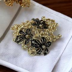 Vintage Sarah Coventry Black Enamel Flowers Grape Cluster Brooch Pendant