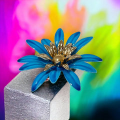 Vintage Sarah Coventry Blue Enamel Flower Large Brooch - Statement Brooch