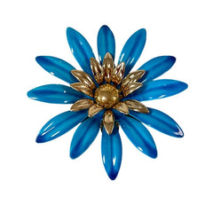 Vintage Sarah Coventry Blue Enamel Flower Large Brooch - Statement Brooch