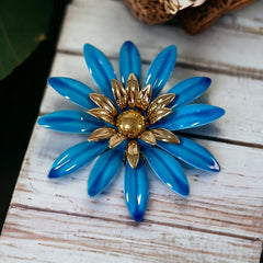 Vintage Sarah Coventry Blue Enamel Flower Large Brooch - Statement Brooch