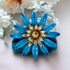 Vintage Sarah Coventry Blue Enamel Flower Large Brooch - Statement Brooch