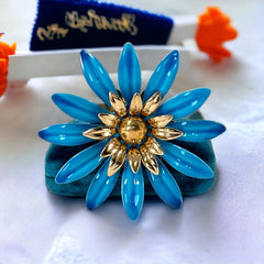 Vintage Sarah Coventry Blue Enamel Flower Large Brooch - Statement Brooch