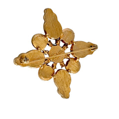 Vintage Sarah Coventry 1972 Americana Maltese cross brooch with red, white and blue cabochons in gold tone