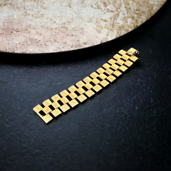 Vintage Sarah Coventry Brushed and Shiny Gold Tone Modernist Bracelet | 1960s Classic Geometric Design Jewelry | Mid-Century Modern Gift