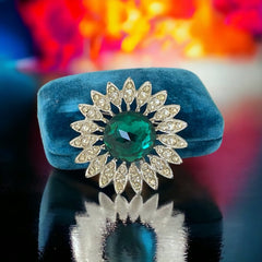 Vintage Sarah Coventry "Kathleen" Emerald Faceted & Clear Rhinestones Floral Brooch