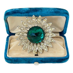 Vintage Sarah Coventry "Kathleen" Emerald Faceted & Clear Rhinestones Floral Brooch