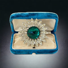 Vintage Sarah Coventry "Kathleen" Emerald Faceted & Clear Rhinestones Floral Brooch