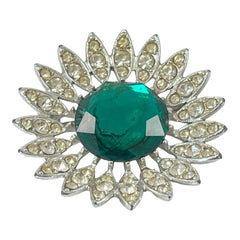 Vintage Sarah Coventry "Kathleen" Emerald Faceted & Clear Rhinestones Floral Brooch