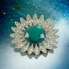 Vintage Sarah Coventry "Kathleen" Emerald Faceted & Clear Rhinestones Floral Brooch
