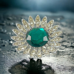 Vintage Sarah Coventry "Kathleen" Emerald Faceted & Clear Rhinestones Floral Brooch