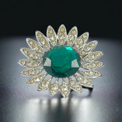 Vintage Sarah Coventry "Kathleen" Emerald Faceted & Clear Rhinestones Floral Brooch