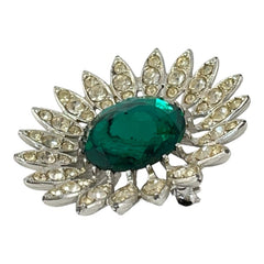 Vintage Sarah Coventry "Kathleen" Emerald Faceted & Clear Rhinestones Floral Brooch