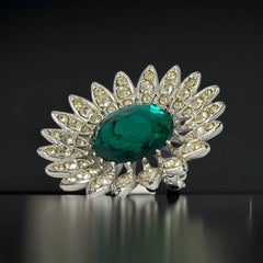 Vintage Sarah Coventry "Kathleen" Emerald Faceted & Clear Rhinestones Floral Brooch