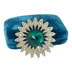 Vintage Sarah Coventry "Kathleen" Emerald Faceted & Clear Rhinestones Floral Brooch