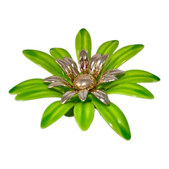 Vintage Sarah Coventry Green Enamel Flower Large Brooch - Statement Brooch